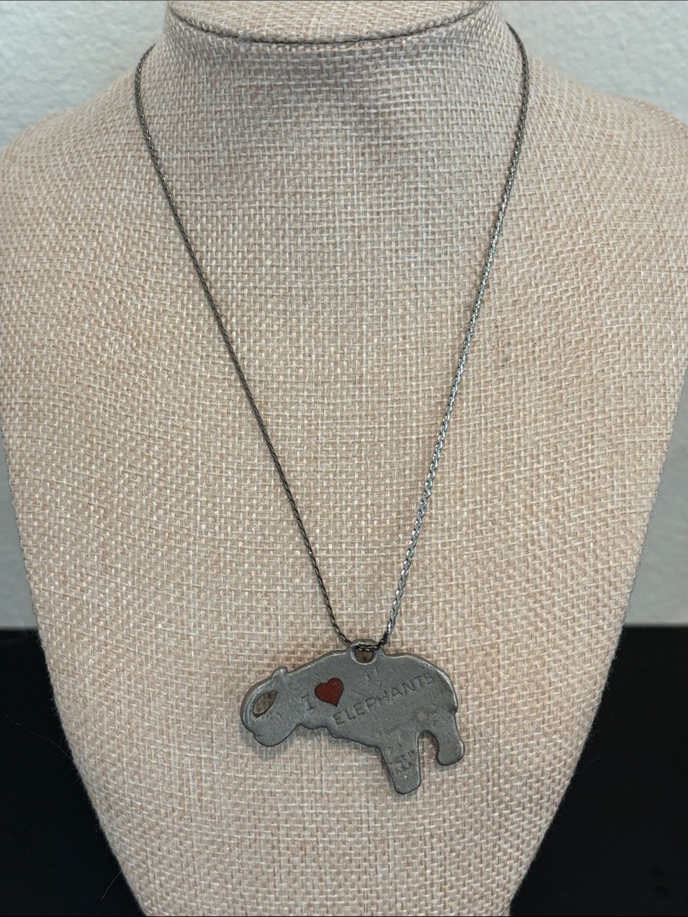 Vintage 1982 Rawcliffe Pewter Elephant Necklace P Davis Signed I Love Elephants